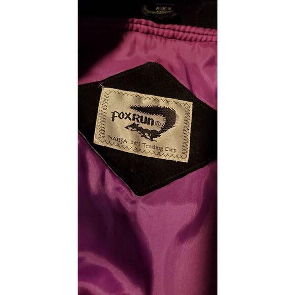 Foxrun Vintage Bomber Suede Jacket front pockets snap buttons in Black Size Larg - Picture 8 of 11